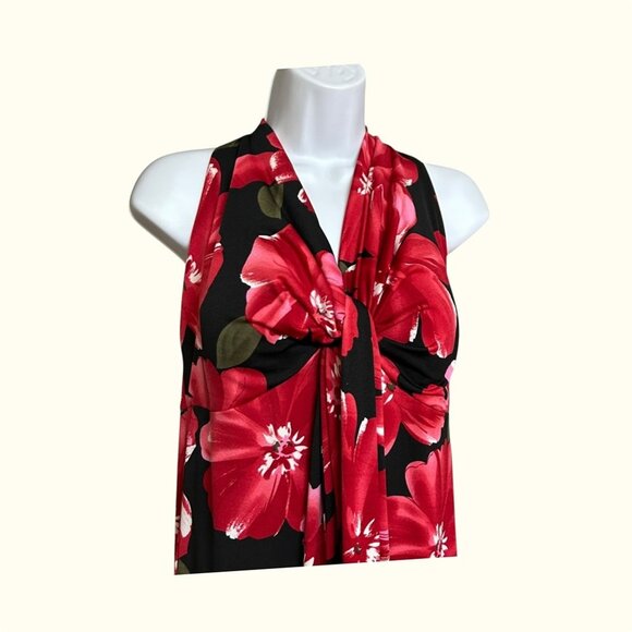 Gigi Womens Maxi Dress Size 12  Halter Red Tropical Floral Resort Wear Beachy - Picture 3 of 10